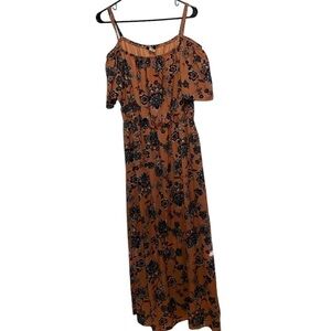 Espresso Cold Shoulder Floral Maxi Dress Size 2X